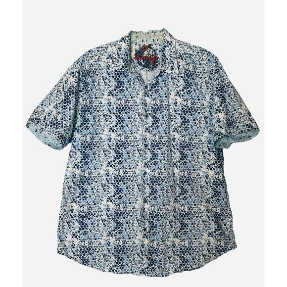 Robert Graham Shirt Mens 2XL Blue White Short Sleeve Honeycomb Print Buttonup - Picture 1 of 6